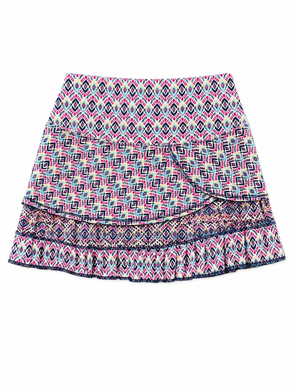 New - Lucky in Love Pink & Navy Geometric Tiered Skater Skort | Size Medium